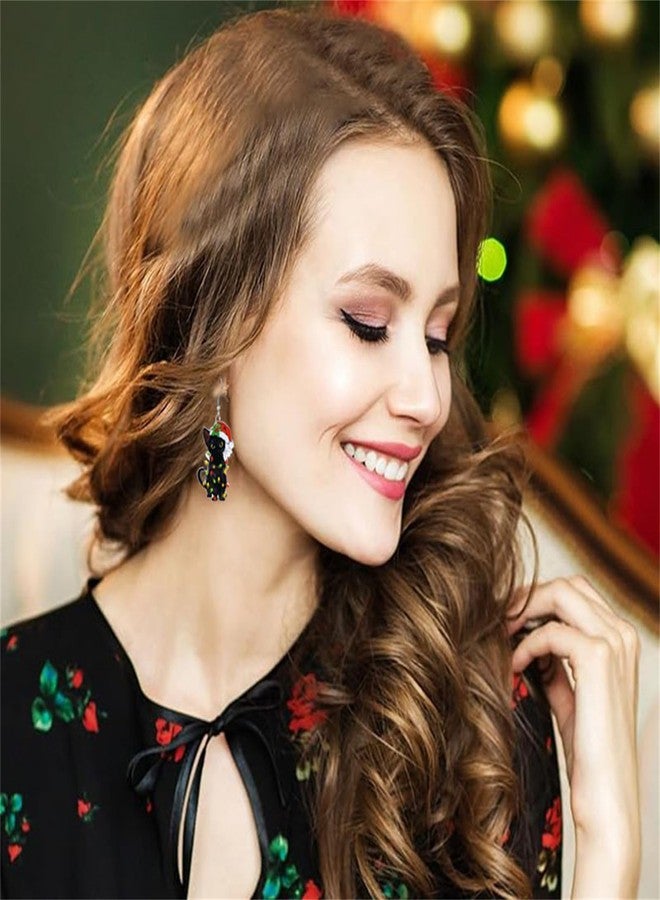 WCRAZYE Handmade Halloween Black Cat Earring for Women Girls Lightweight Skeleton Cat Drop Earring Cute Bell Christmas Cats Dangle Earrings (Christmas Cat) - Image 4